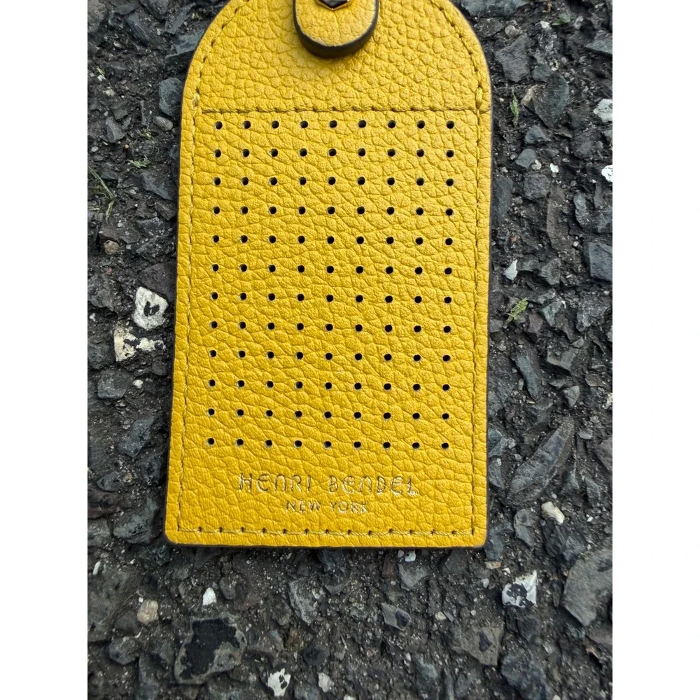 Henri Bendel Yellow Pebbled Leather Perforated Striped Keychain Bag Charm